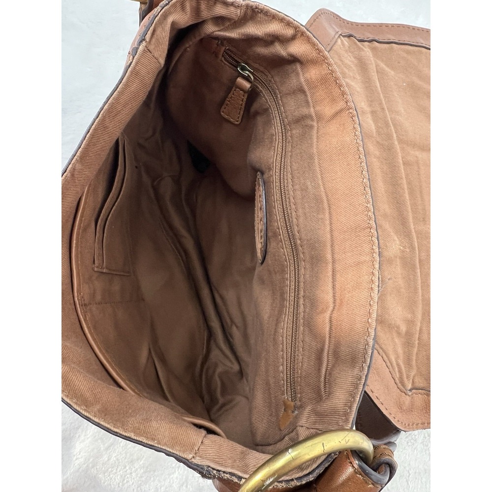 Vintage Fossil Brown Leather Canvas Single Stitch Saddle Bag Shoulder Bag EUC - Picture 10 of 16